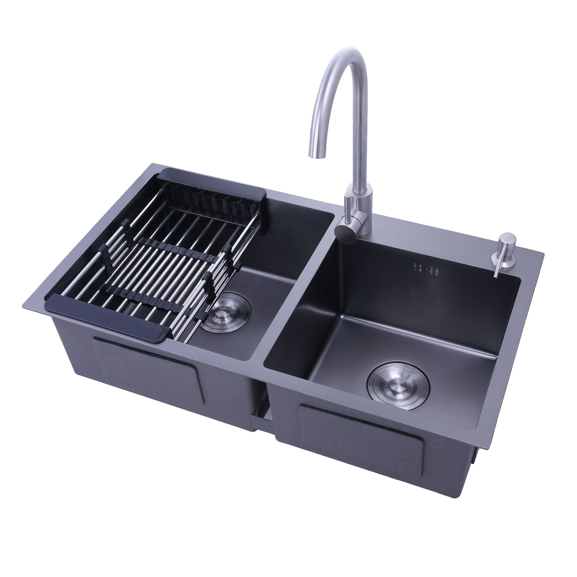 手工水槽厂家直销加厚3mm面板7843黑金刚201 洗菜盆 不锈钢水槽