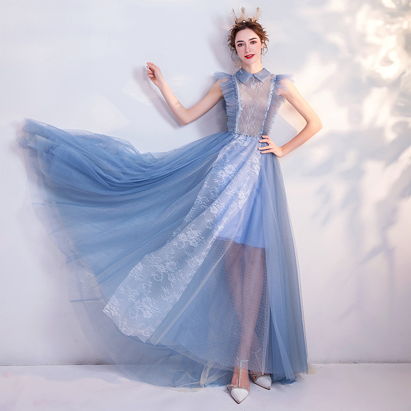 贵族情调迷雾蓝新娘结婚敬酒服晚宴年会伴娘婚纱礼服