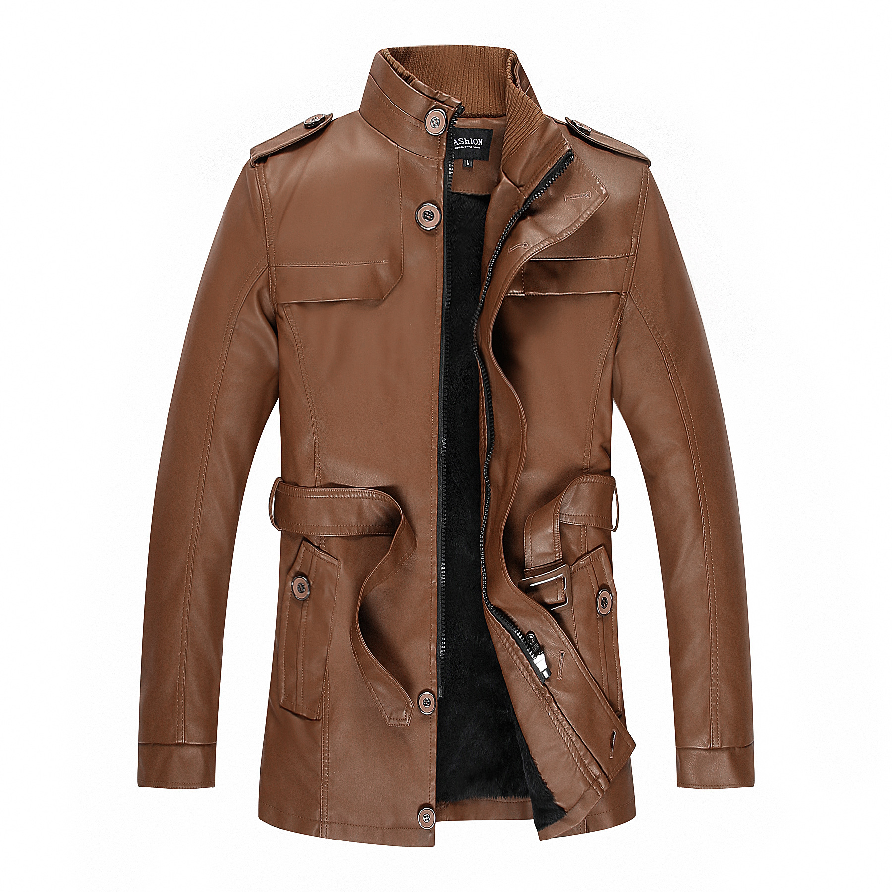 男士外套冬季新款加厚加绒皮衣青年中长款皮风衣复古pu皮夹克男装