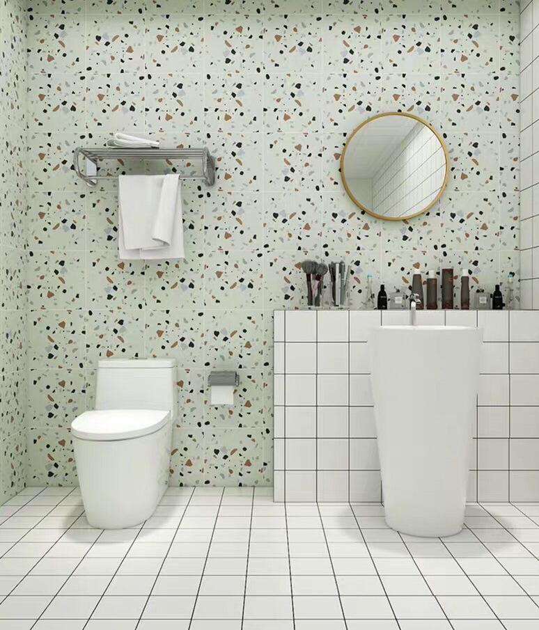 彩色水磨石瓷砖ins风厨房卫生间墙砖阳台地砖粉色浴室花砖300x300