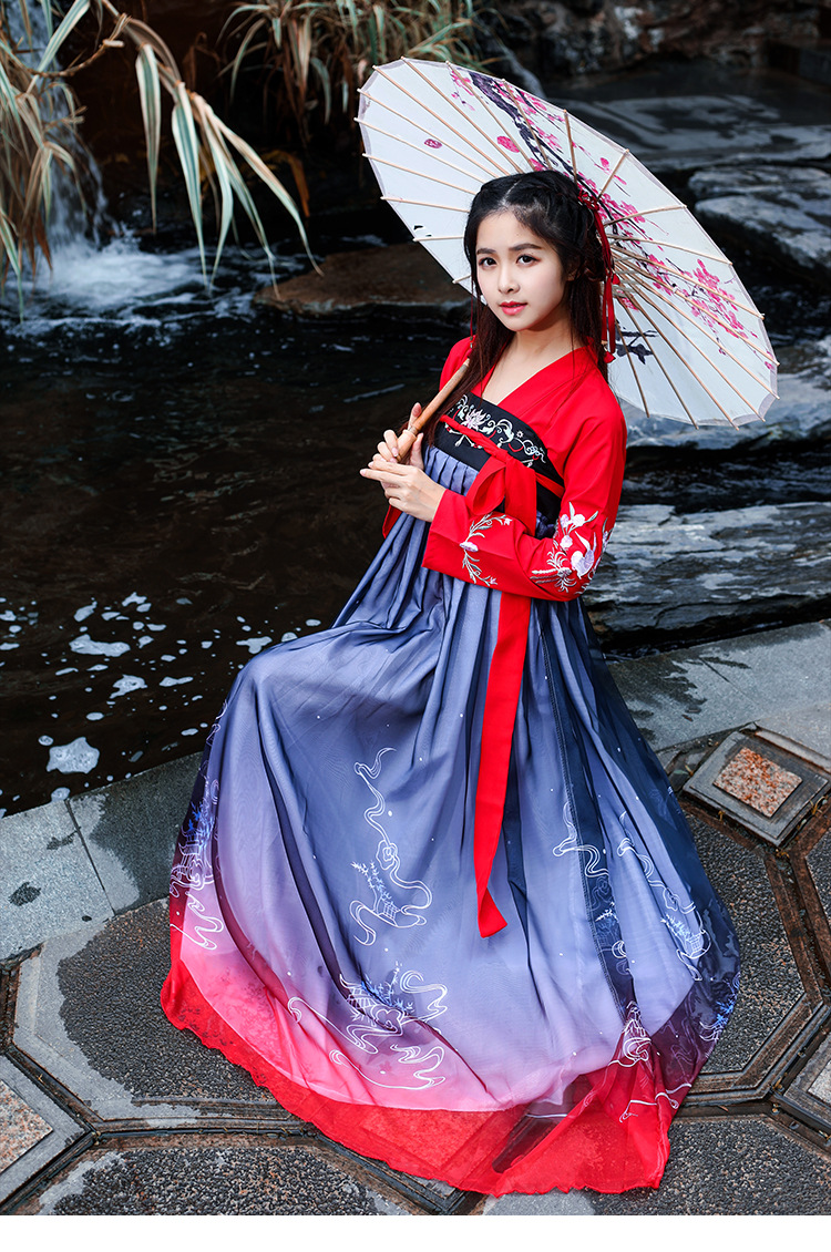 古装汉服女成人齐胸襦裙夜芙蕖超仙飘逸学生日常春夏款改良中国风