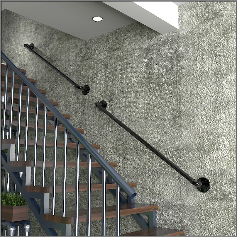 铁艺水管简约现代楼梯扶手护栏家用墙上扶手老人儿童室内外栏杆