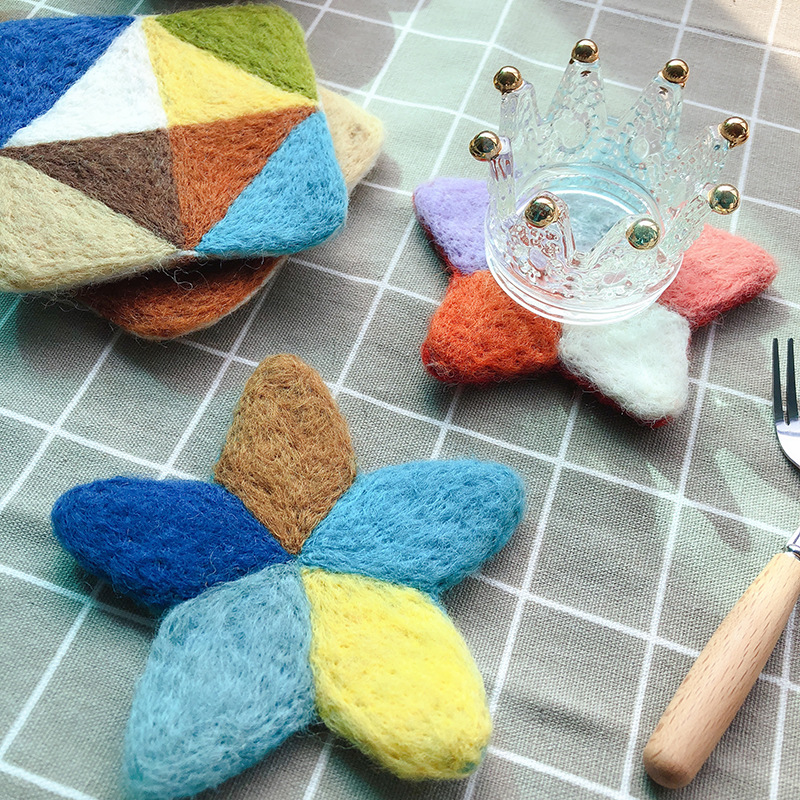 出口日本手工羊毛毡文艺小清新创意杯垫可爱几何图形隔热垫子