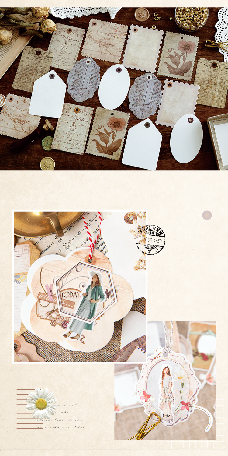 糖诗吊牌拼贴卡 收藏时光系列 复古手帐基础diy装饰便签留言卡8款