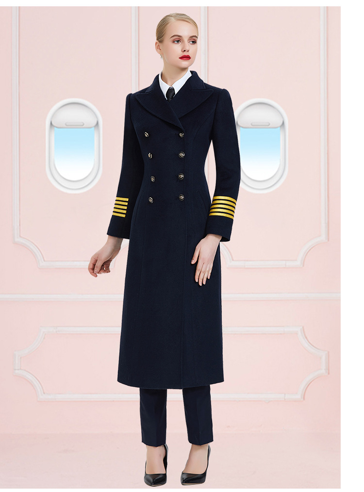空姐大衣女中长款秋冬航空学院机长飞行员机场地勤毛呢外套工作服