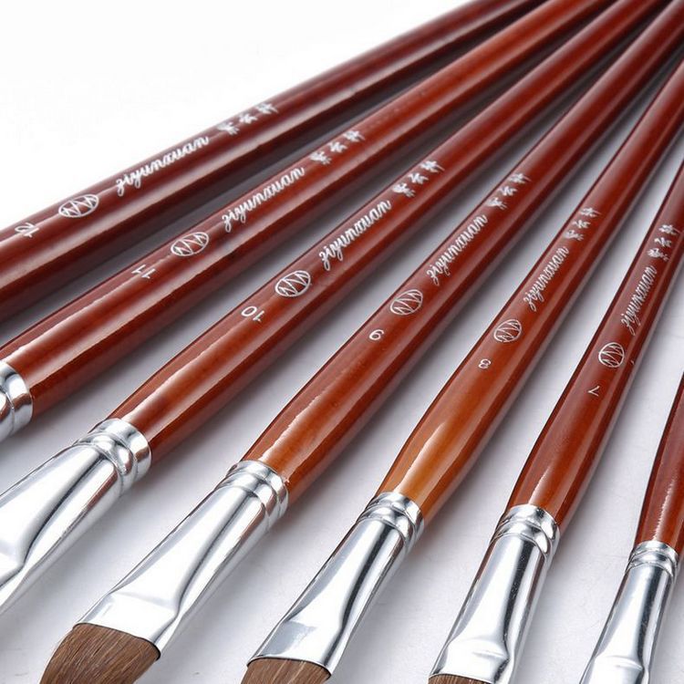 美术画材工具长杆狼毫圆头画笔水彩丙烯水粉颜料学生绘画笔刷12支