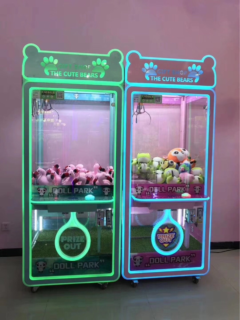 厂家批发熊仔全透明抓娃娃机投币台湾夹公仔机游乐设备剪刀机定制