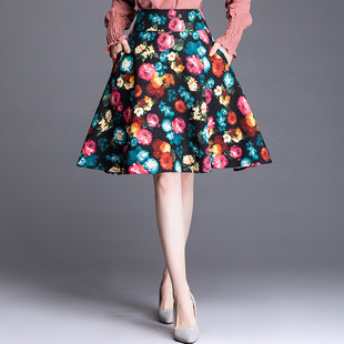 【奥利安娜】印花大摆半身裙女2019轻熟中裙韩版高腰百搭大花裙子