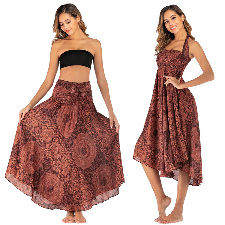 S006 Cross-Border Casual Thai European and American Style Dress Skirt Beach Vacation Dress Two-Way Large Swing Skirt Bohemian