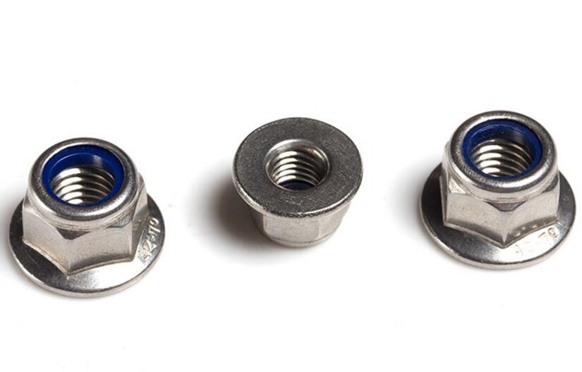 304不锈钢尼龙法兰螺母 防松防滑锁紧外六角螺帽平盘m4m5m8m10m12