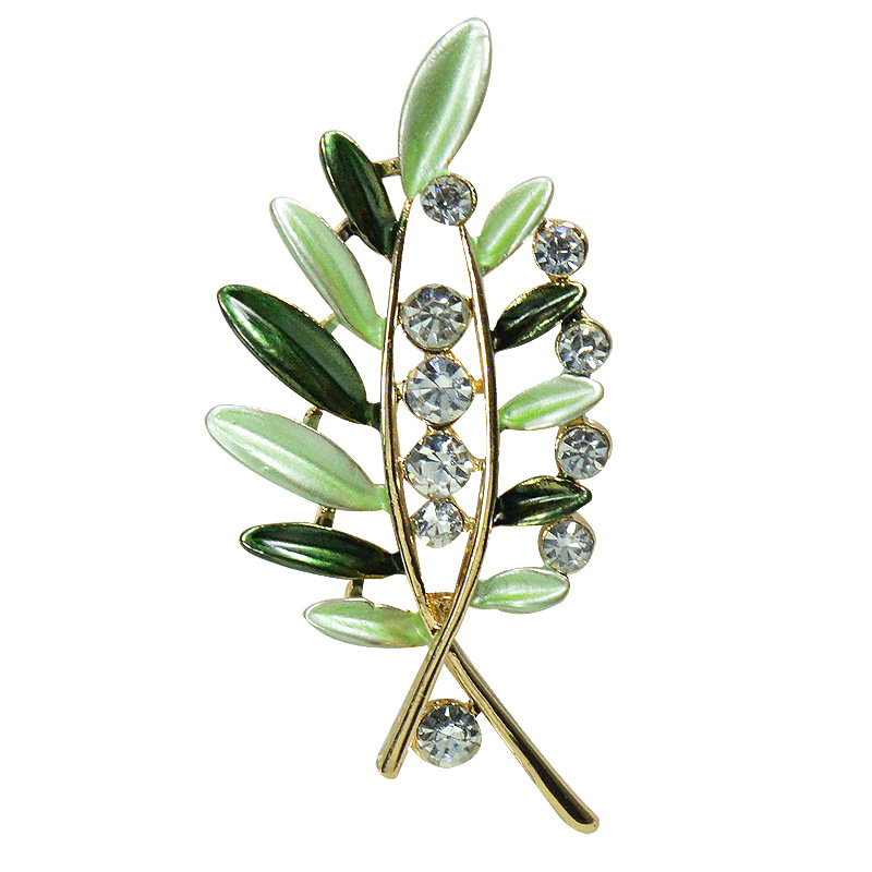 2019新款韩版清新滴油竹叶胸针百搭水钻叶子胸花别针衣服配饰定制-阿