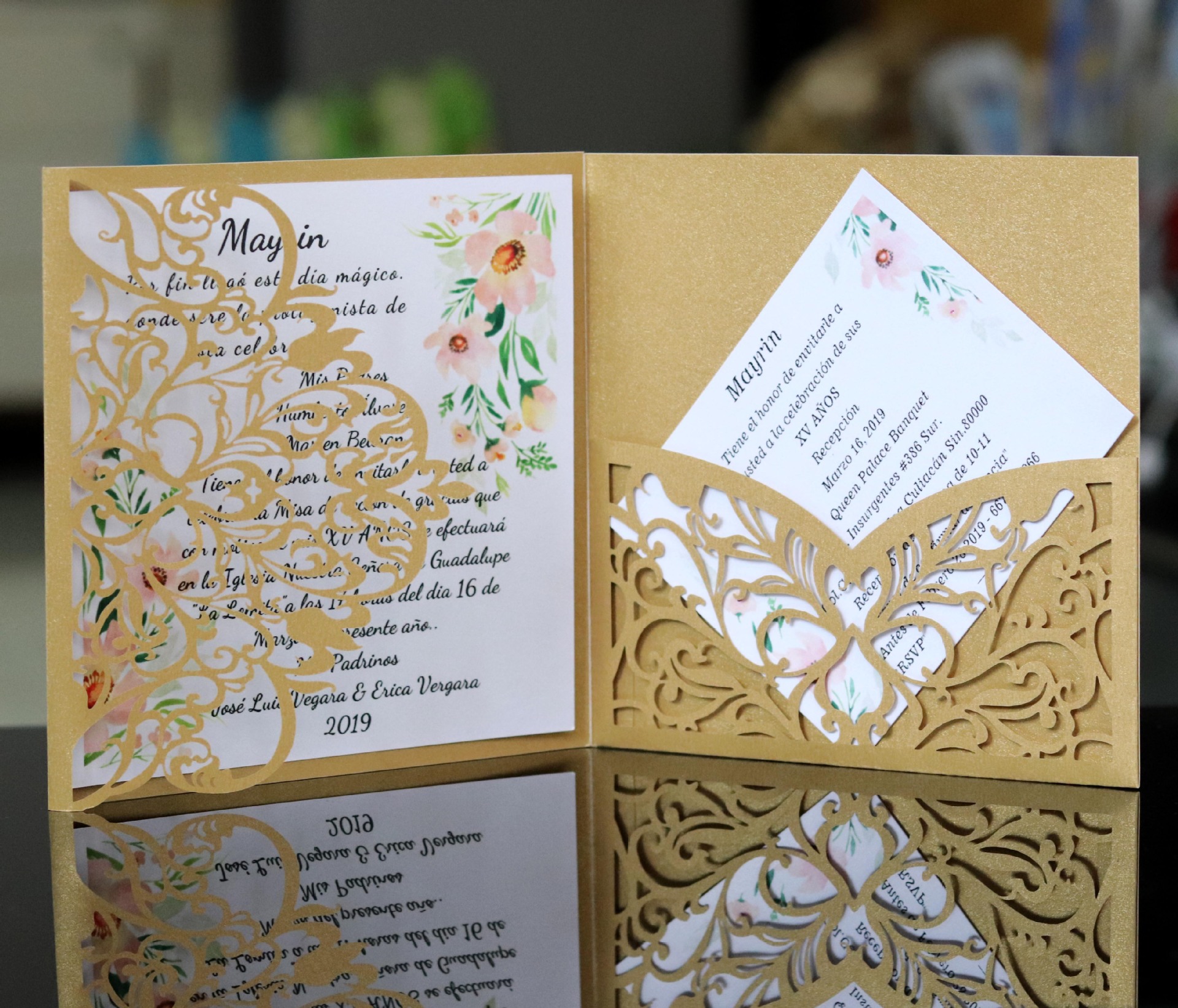 正方形三折镂空请柬批发祝福贺卡婚礼结婚请帖商务邀请函批发