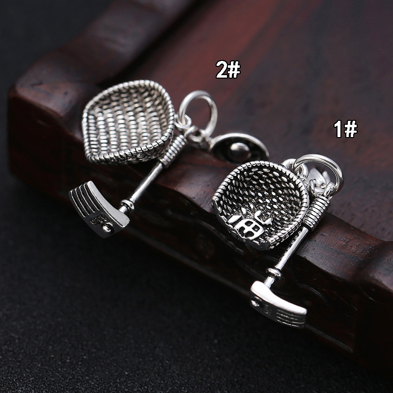 批发s925纯银手工diy复古泰银元宝簸箕耙子手链项链小挂饰配件