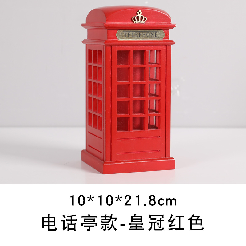 Decoration Wooden Piggy Bank Creative Furnishings Decoration Telephone Booth Saving Box Children's Birthday Gifts Wooden Piggy Bank