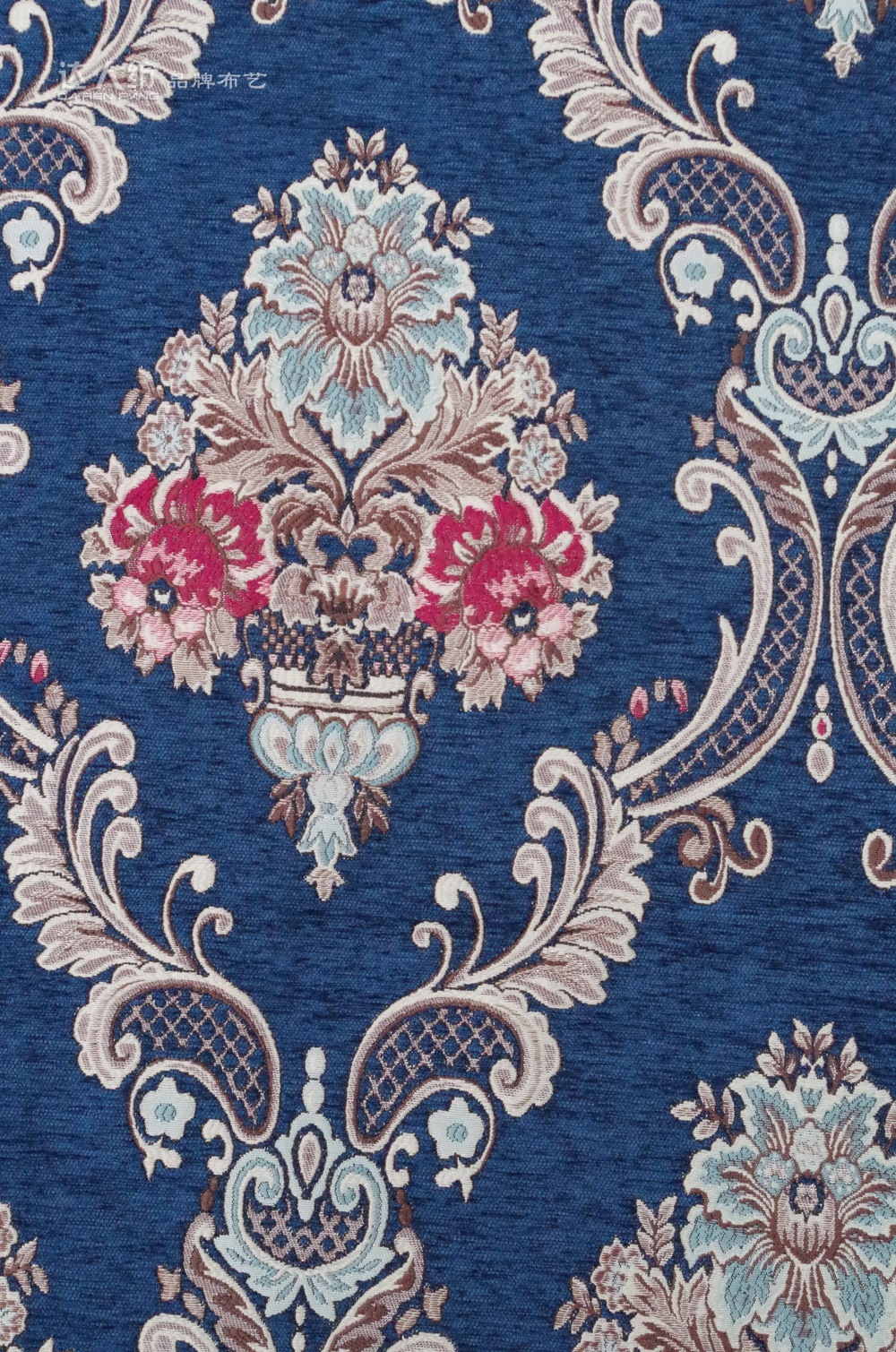 别墅客厅欧式花纹雪尼尔大提花窗帘布料成品雪尼尔欧式帘幔定制