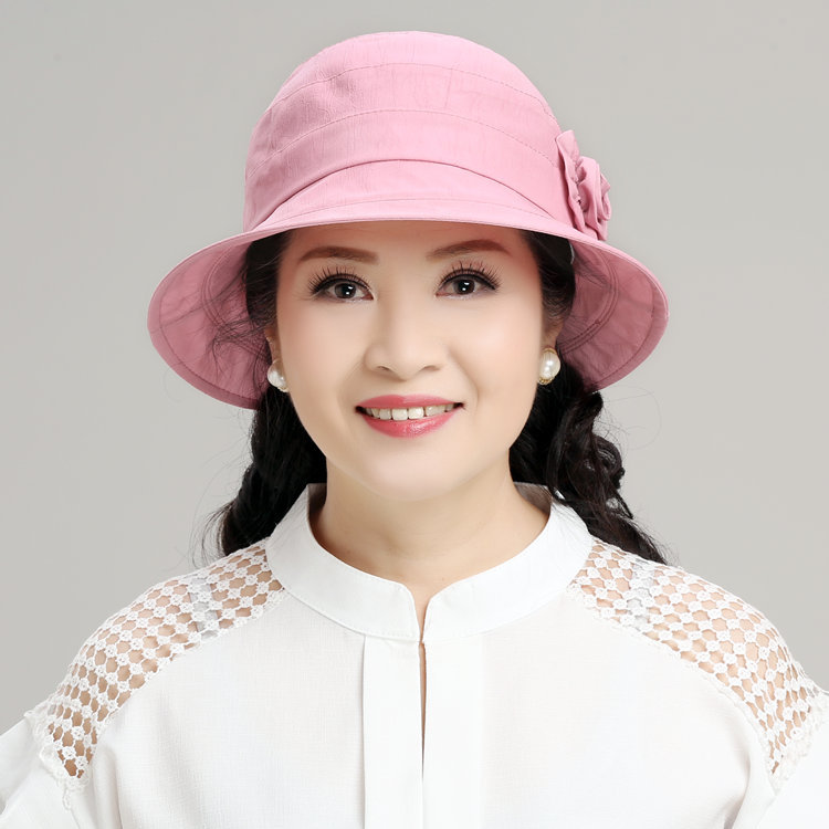 薄款春夏遮阳帽子女韩版妈妈渔夫帽中老年人花朵太阳帽一件代发