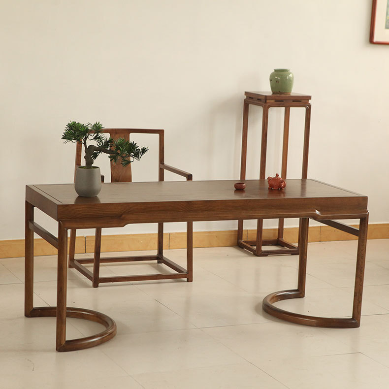 新中式古风禅意黑胡桃实木半圆桌餐椅组合仿古长桌家具