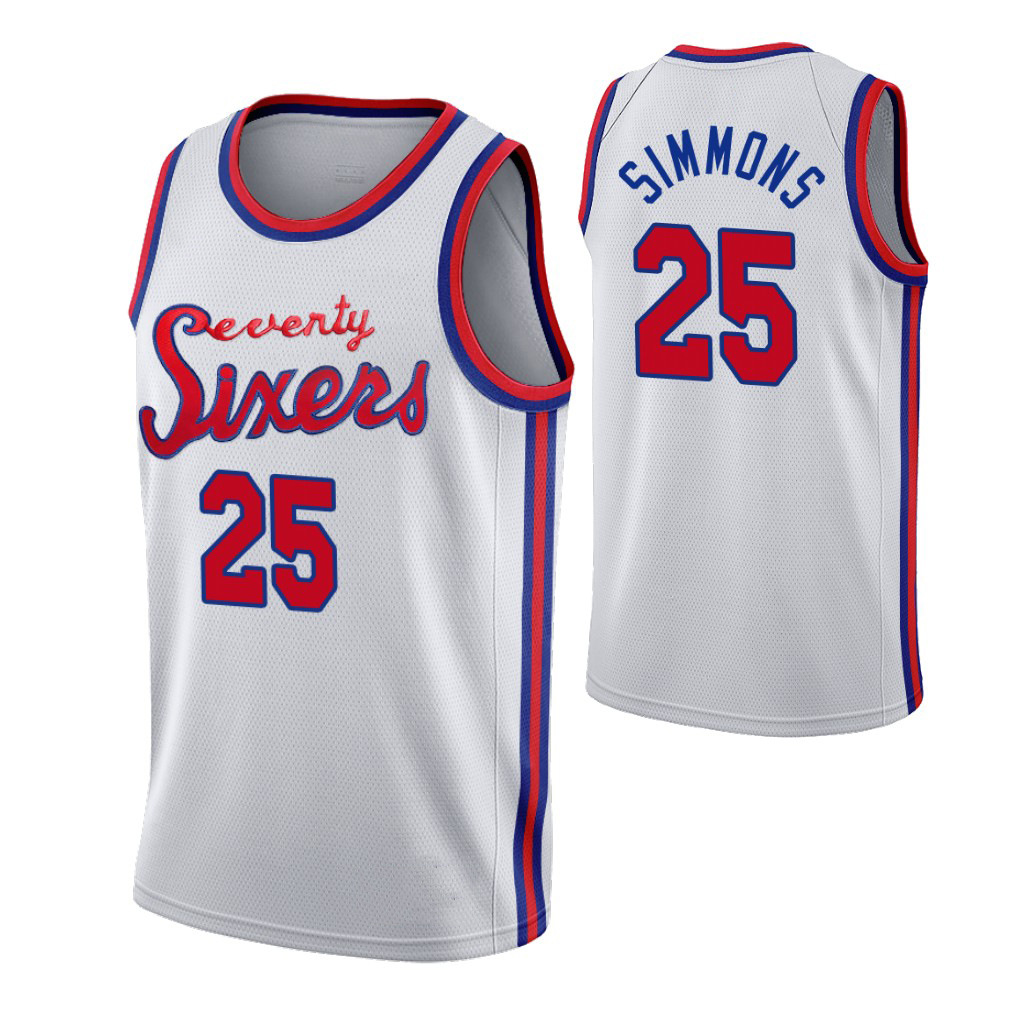 费城76人 #21 embiid 25 simmons 恩比德 西门斯新款复古刺绣球衣