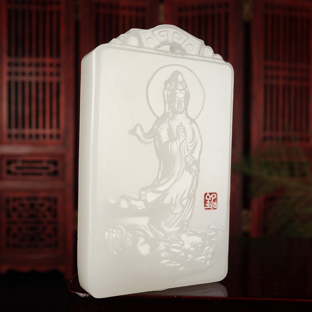 阿富汗白玉踏龙观音吊坠男龙牌观音吊坠