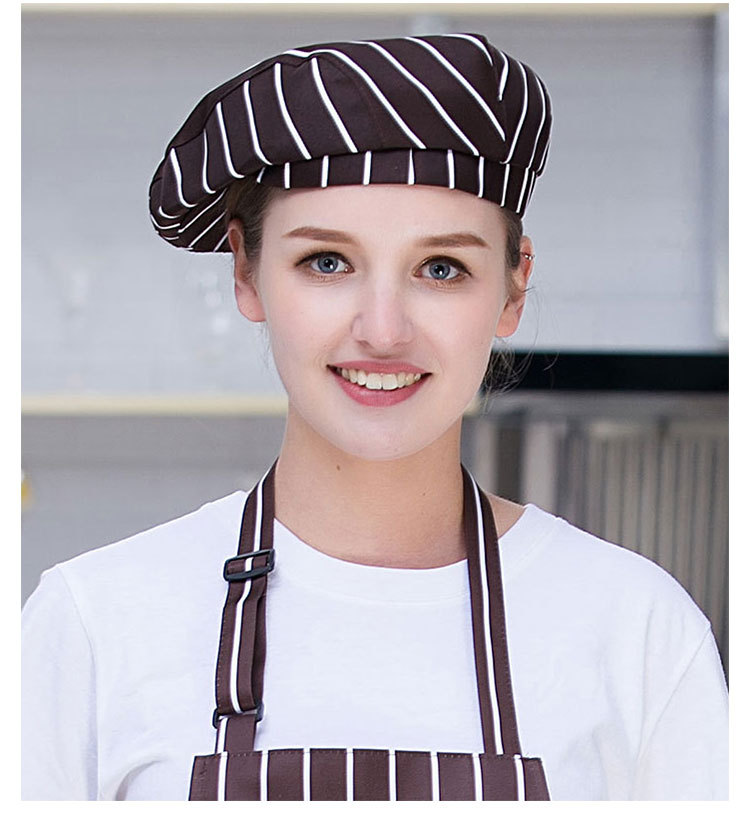 厨师帽条纹简约西餐厅工作帽奶茶店服务员帽子定制