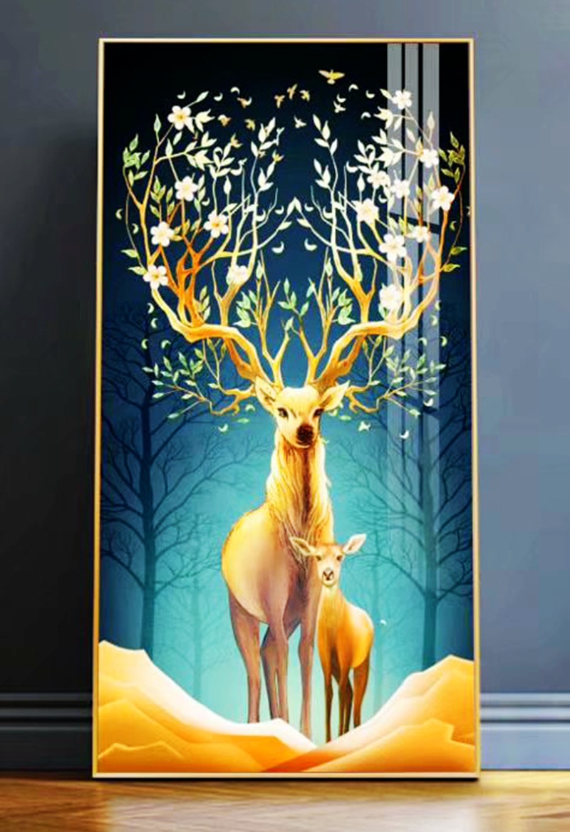 现代风发财鹿装饰画 沙发背景墙挂画 亚克力uv喷印装饰画