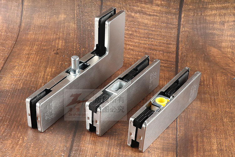 泽秀金无框玻璃门上下曲夹 不锈钢地弹配件【三件套(全玻璃)】