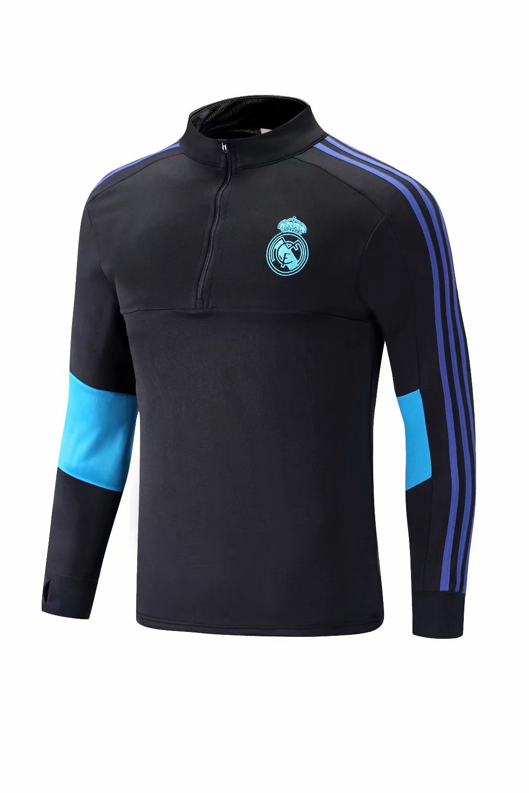 新款皇马黑色长袖足球服出场服训练服套装成人足球卫衣小脚裤球衣