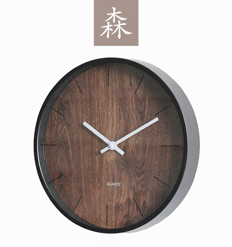 Zhangzhou Laiborun 12-Inch Wood-like Plastic round Wall Clock Simple Modern Nordic Quartz Clock Pocket Watch Mute