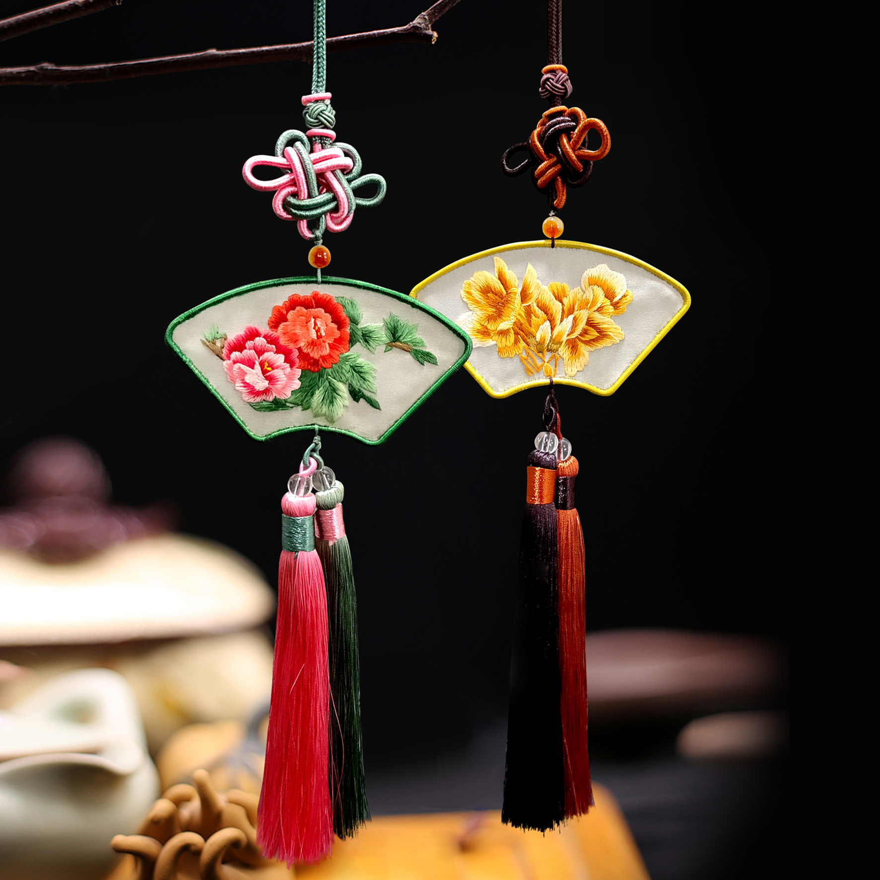 苏绣 双面绣挂件 刺绣车挂 出国礼品 古风汉服中国结刺绣挂件