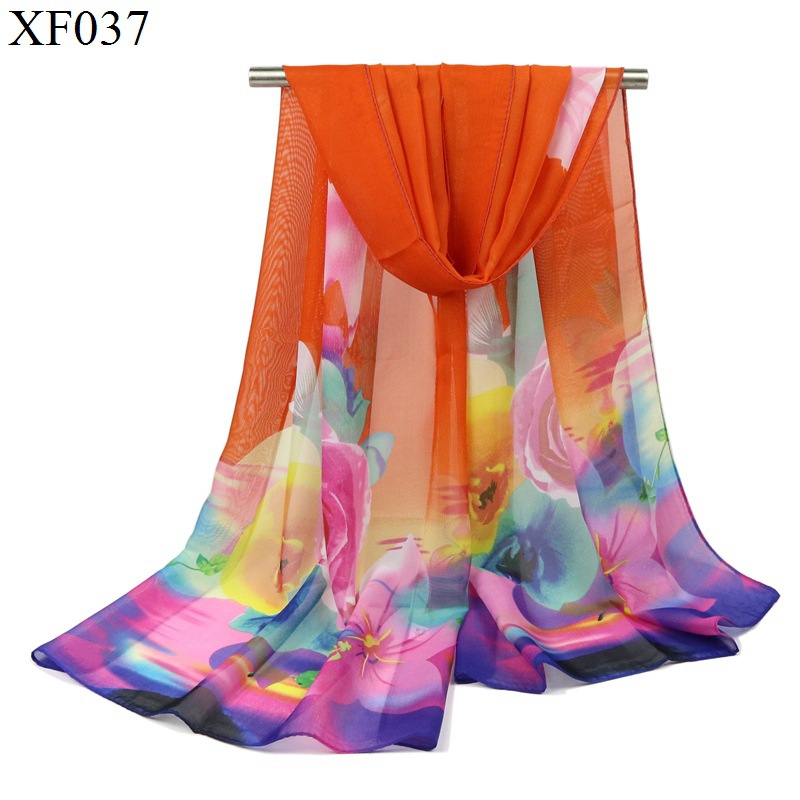 New Fashion Rose Chiffon Scarf Women's Printed Idsmay Soft Scarf All-Match Scarf Shawl Wholesale