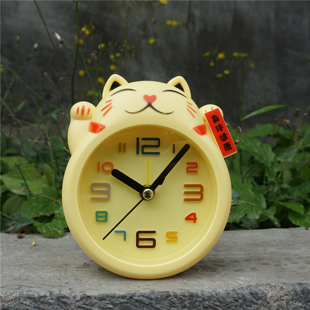 可爱日系招财猫造型闹钟迷你懒人闹钟书房床头儿童时钟摆件批发