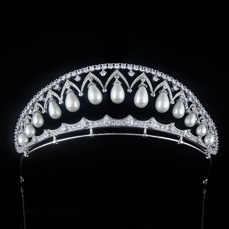 欧美古典复古珍珠锆石皇冠俄罗斯皇后王冠新娘结婚头饰婚礼发饰