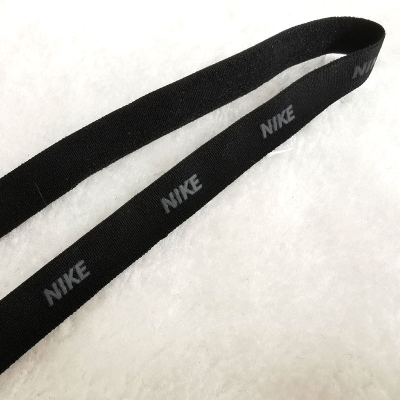 qwp12 黑底灰色logo印刷弹力带领条带尼龙氨纶1cm黑底印灰色织带