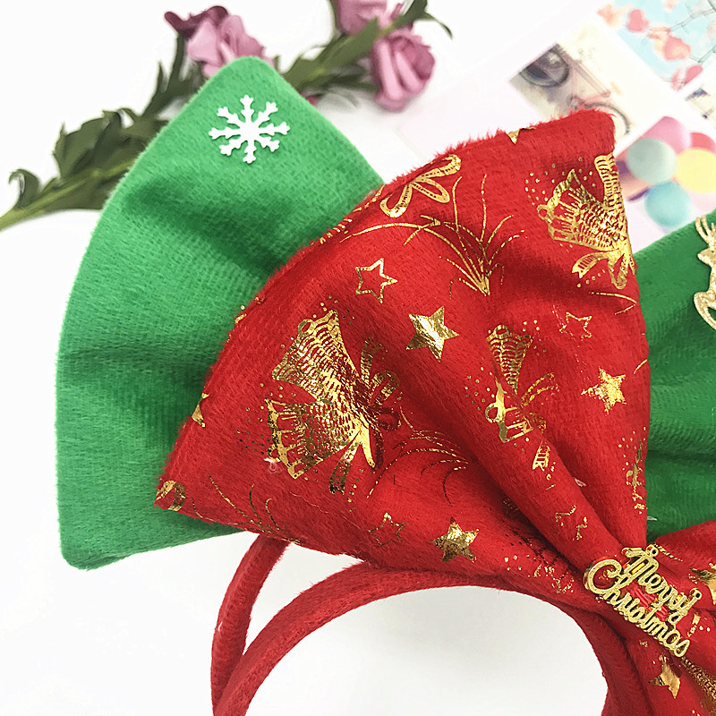 New Christmas Big Bowknot Hair Bands Flannel Belt Elk Christmas Headband Hair Accessory Holiday Hair Bands Wholesale