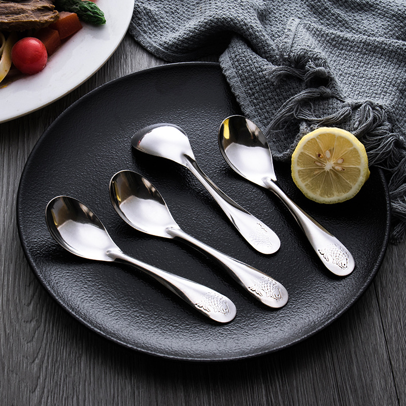 Household Wide Handle Stainless Steel Children's Spoon Eating Spoon Hotel Restaurant Stainless Steel Ice Cream Ice-Cream Spoon