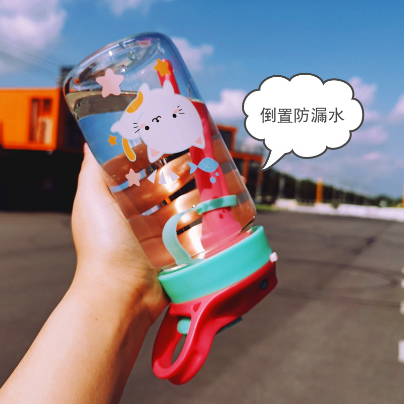 Japanese Unicorn Female Student Straw Glass Cup Leakproof Soft Girl Water Bottle Cute Pink Cartoon Drinking Straw Cup