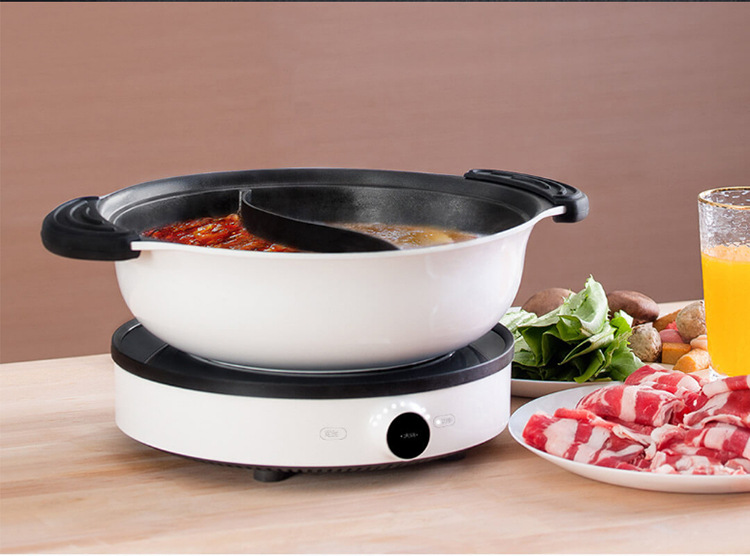 知吾煮鸳鸯锅 家用电磁炉汤锅4l大容量不粘锅易清洗电热火锅盆