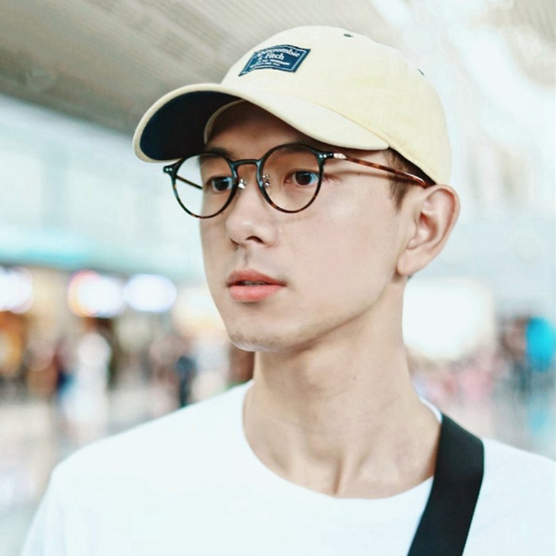李现同款素颜眼镜女圆框豹纹港风街拍防蓝光近视镜潮男圆脸平光镜