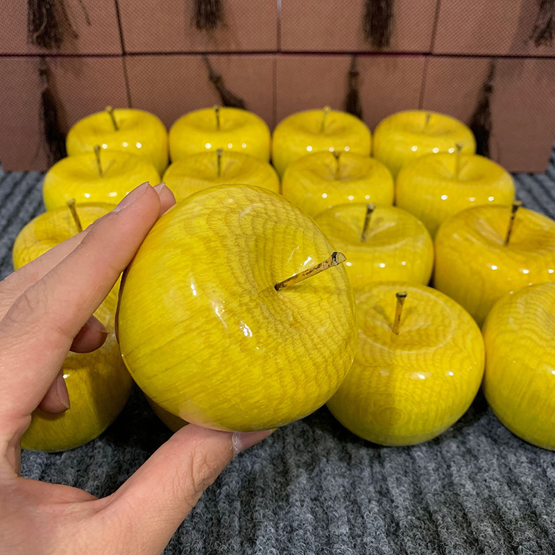 圣诞节平安夜礼物金丝楠满水波山水纹红檀紫罗兰木质仿生苹果摆件