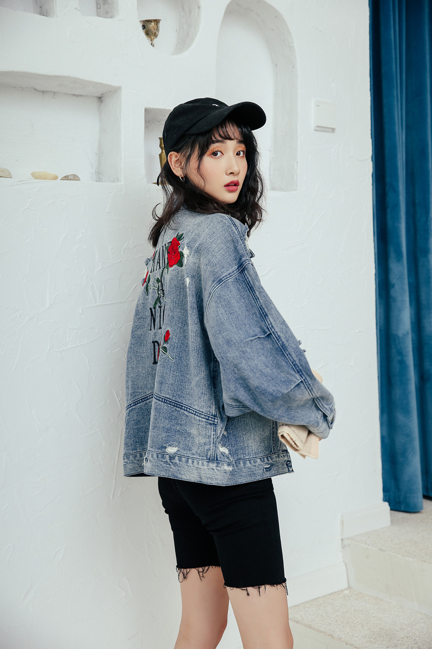 2019秋冬新款重工刺绣宽松牛仔衣女士牛仔外套夹克