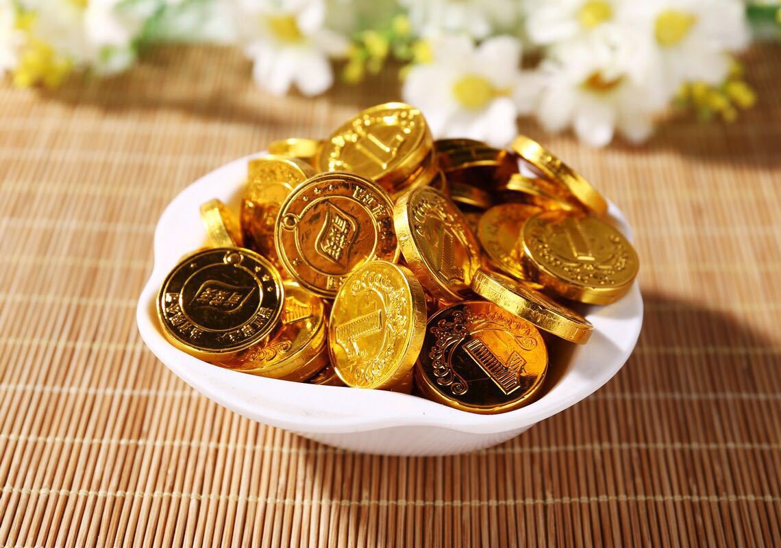 金币元宝巧克力烘焙蛋糕装饰零食黑巧克力婚庆糖果硬币巧克力罐装