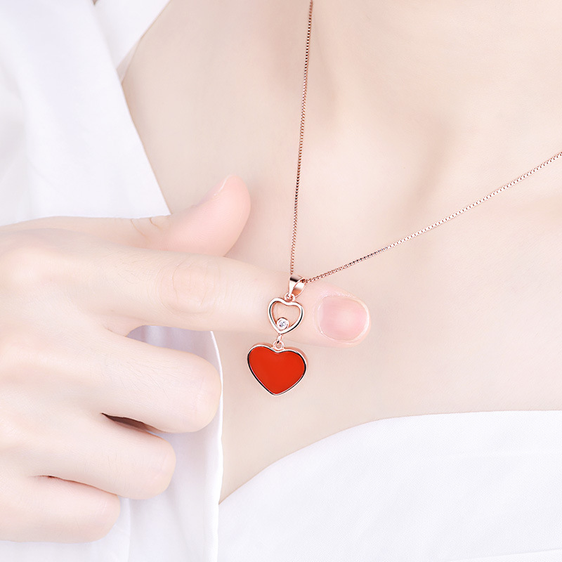 金雅丽都挺好的姚晨苏明玉同款项链黑色滴胶爱心吊坠心形女项链