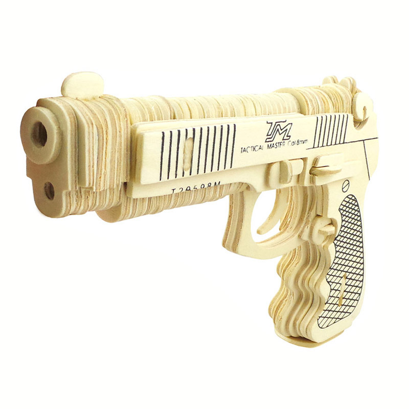 曲尺手枪 木制仿真模型diy益智手工儿童玩具3d立体拼图枪模型