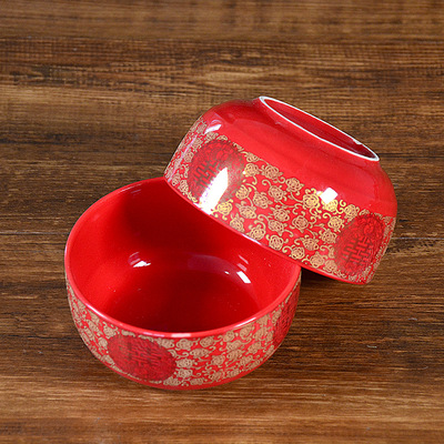 结婚碗筷套装礼盒婚礼红色中式喜字敬茶杯茶具一对组合家用餐具