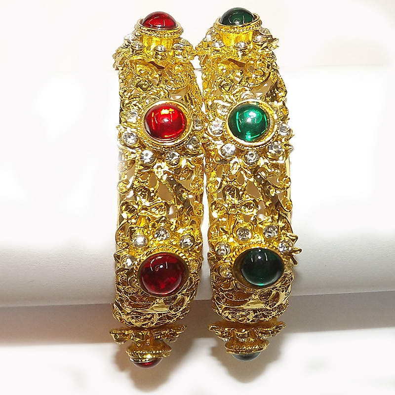 泰国外贸原单黄金镶嵌宝石手镯 跨境电商新款热卖手饰合金手镯子