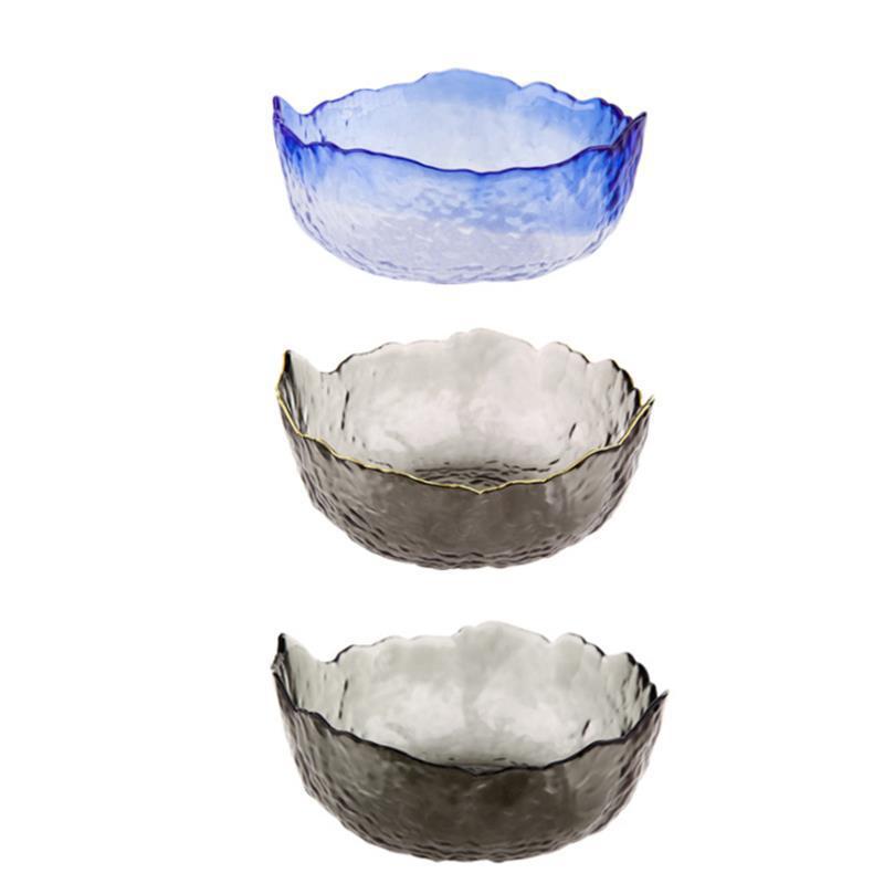 Nordic Style Hammered Pattern Golden Trim Irregular Transparent Glass Vegetable Salad Bowl Household Tableware Dessert Fruit Bowl Tea Basin