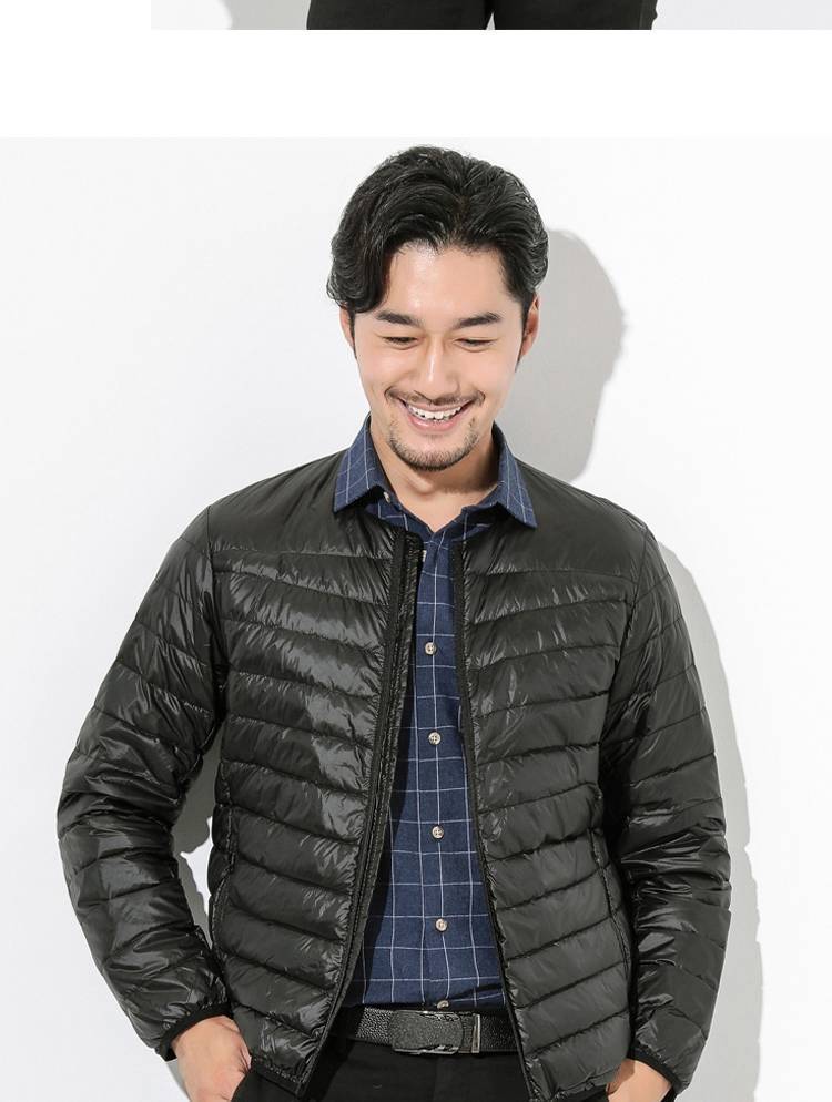 跨境无领羽绒服男短款轻薄修身男士超薄压缩便携轻便圆领拉链外套