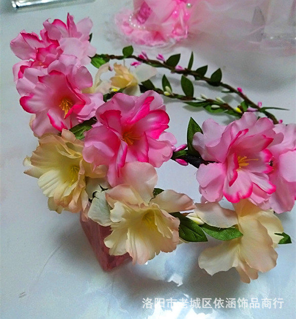 六一演出道具樱花花环 景区仿真樱花桃花花环头饰 拍照道具