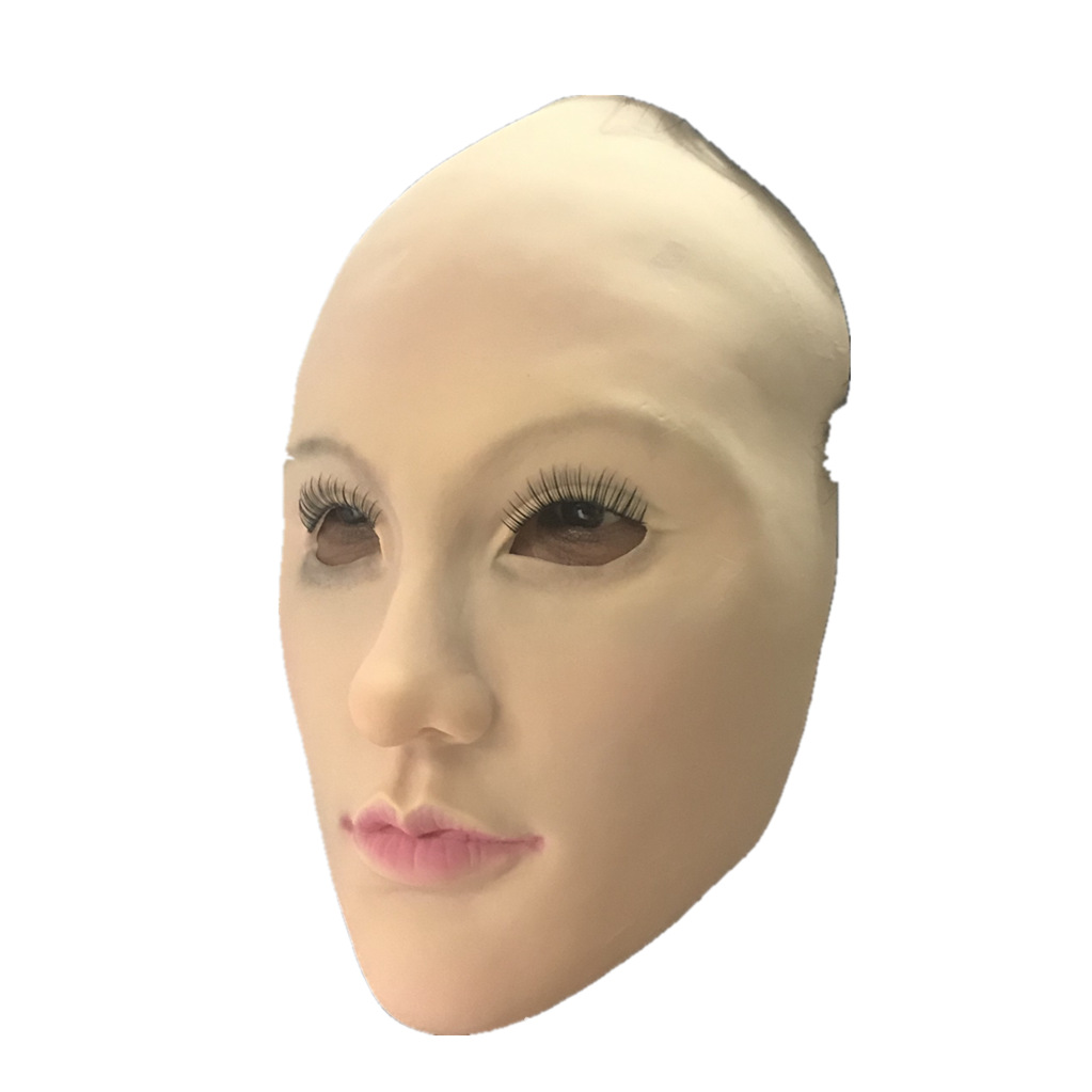 美女乳胶面具逼真女人面皮伪娘化装舞会整蛊道具女人头套