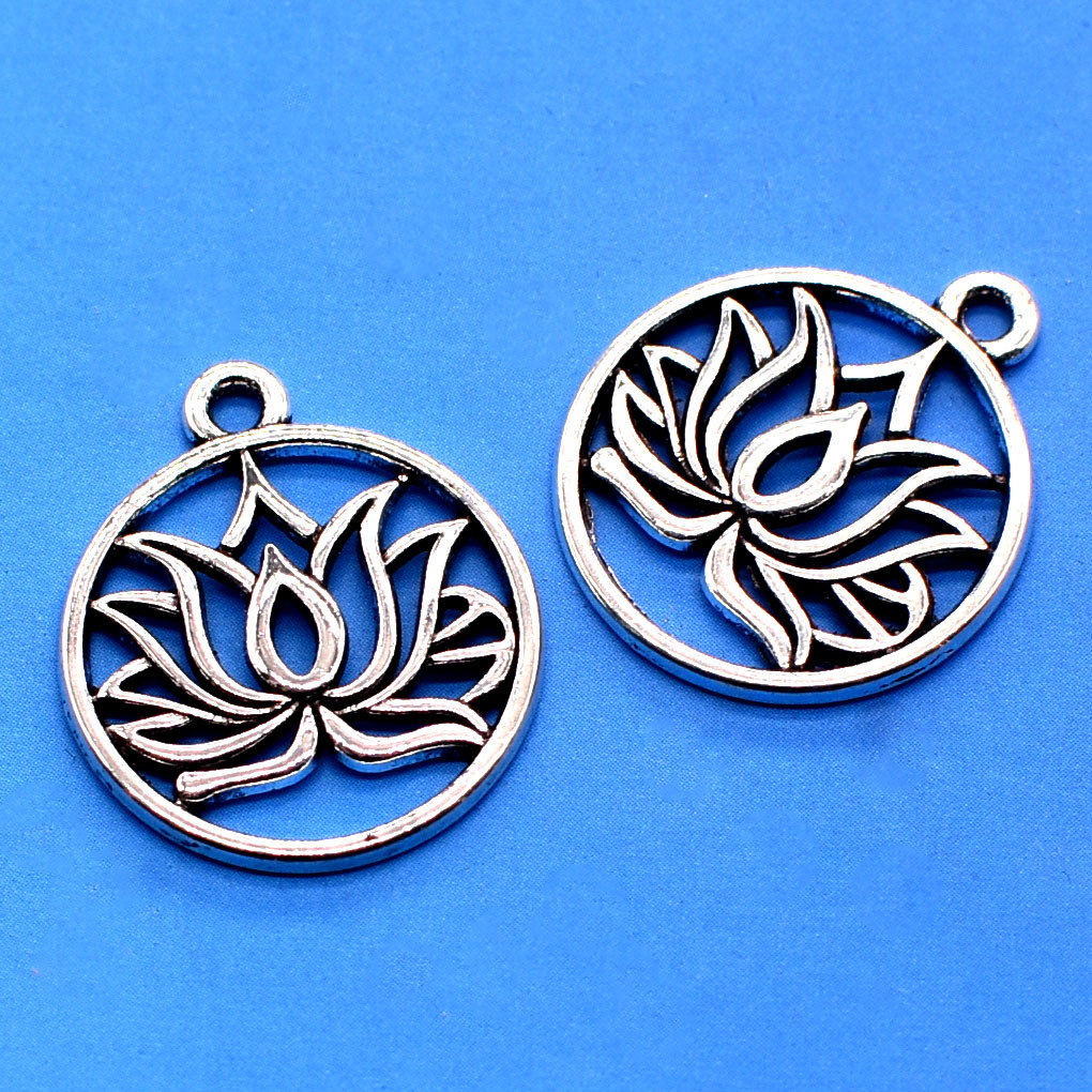 环保合金佛珠配件镂空莲花吊坠亚马逊热销荷花项链吊坠挂件配饰